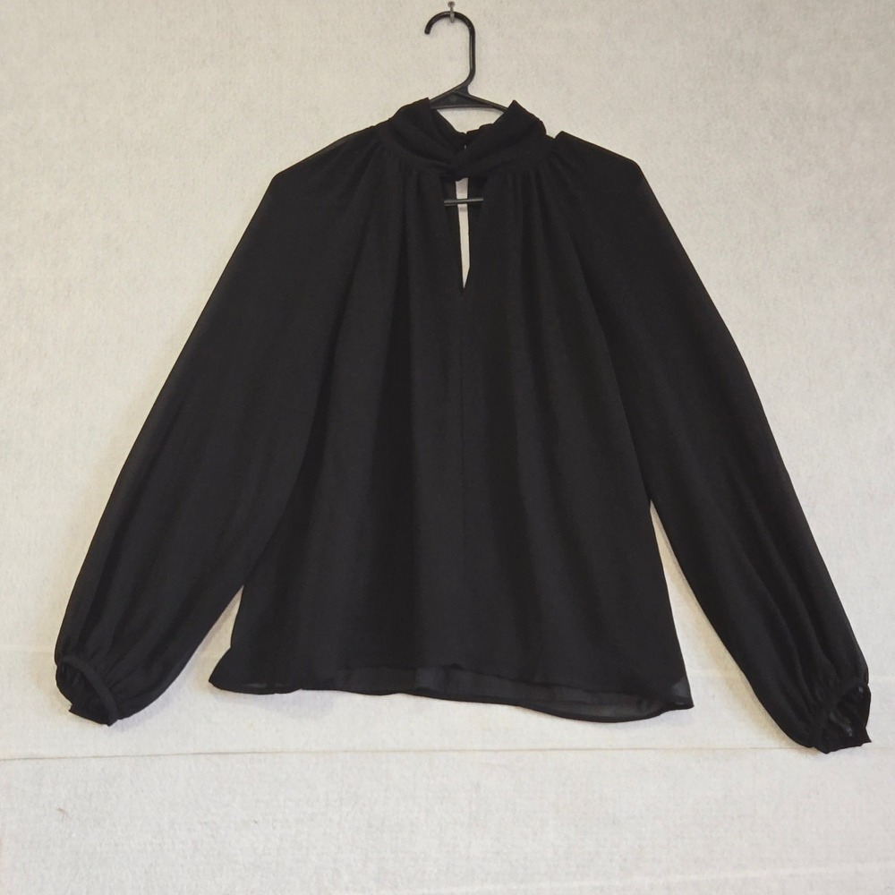 Banana‎ Republic Black Mock Neck Keyhole Bishop Sleeve Blouse Top Small B#322